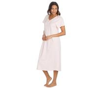Nikaro Ladies LONGLINE Cotton Short Sleeve Pastel Spot Nightdress Floral With Picot Design(14-16) Pink