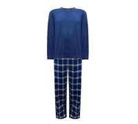 Nikaro Men's Fleece Cozy Thermal Pajamas Warm Cosy and Stylish Pyjamas with Drawstring Bottoms (M) Navy Ribbed Top