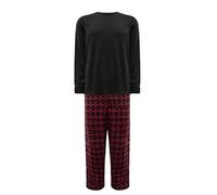 Nikaro Men's Fleece Cozy Thermal Pajamas Warm Cosy and Stylish Pyjamas with Drawstring Bottoms (S) Jersey Top Black&Red