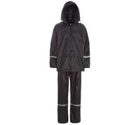 Nikaro Mens Heavy Shower Proof Zipper Jacket Hoodie with Bottom Taped Seams Reflective Tape Mesh Yoke Raincoat Set (S) Black