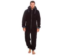Nikaro Men's Hooded Fleece Onesie Warm Snuggle Suit Stylish Zip Up Contrast (L-XL) Black