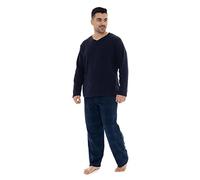 Nikaro Mens Pyjama Set Checkered Bottoms Sleeved Thermal Top (XXL) Navy