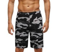 Nikaro Men's Retro Camo Gym Shorts with Zip Pocket and Adjustable Lace - Functional Active Wear (L) Black Camo