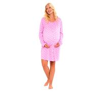 Nikaro Women Nursing Nightie Buttton Down Long Sleeve Polka Dot Maternity Nightdress 100% Cotton (Pink) 8-10