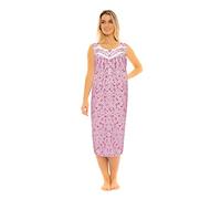 Nikaro Women's Summer Floral Night Dress Long Pajama Super Soft 100% Cotton Sleeveless Nightgrown Chemise Lace Detail (M) Pink