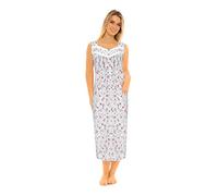 Nikaro Women's Summer Floral Night Dress Long Pajama Super Soft 100% Cotton Sleeveless Nightgrown Chemise Lace Detail (L) White
