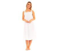 Nikaro Women's Victorian Sleeveless Chemise 100% Cotton Nightdress with Embroidery Designs and Crocheted Straps