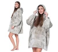 nikcorp - Blanket with Hood - Blanket with Hood for Autumn and Winter - Oversized Plaid with Sleeves - 2 Warm Layers, One Size XXL, with Large Pocket, bright grey (ral 7035), XXL Taglia unica