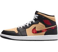 Nike Air Jordan 1 Mid SE Tartan Swoosh Men's Basketball Shoes, Black/Multi-color-sesame, 9 UK