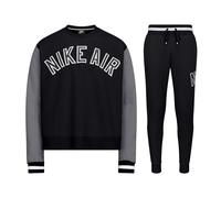 Nike Air Mens Cotton Fleece Crew Neck Pullover Tracksuit Set Black Grey