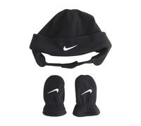Nike Baby Boy's Swoosh Baby Fleece Cap Gloves Set (Infant/Toddler) Black/White 12-24 Months