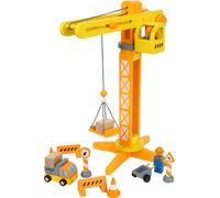 Small Foot construction crane with wooden construction site accessories, play set for children aged 3+, 12007