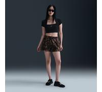 Nike Chill Terry Women's Mid-Rise French Terry Printed Shorts - Brown - Cotton/Polyester S (UK 8-10)