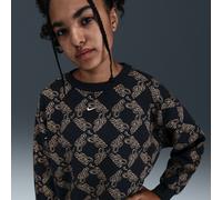 Nike Club Fleece Big Kids' (Girls') Oversized Printed Crewneck Sweatshirt - Black - Cotton/Polyester S