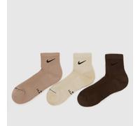 Nike ELEVATED Ankle Socks 3 Pack in Beige & Brown, Logo Detail, Size: 8.5-11 UK 8.5-11