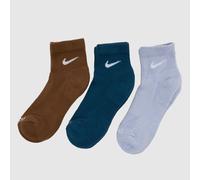 Nike Everyday Ankle Socks 3 Pack in Navy Blue & Brown, Fabric, Size: 5-8 UK 5-8