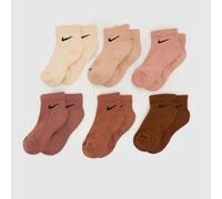 Nike Everyday Ankle Socks 6 Pack in Pink & Brown, Size: 8-11 UK 8-11