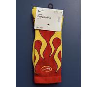 Nike Everyday Plus Dri-Fit Flames Crew Socks Black Tour Yellow Sz L Mens UK 8-11