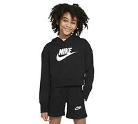 NIKE Girl's G Nsw Club Ft Crop Hoodie Hbr Sweatshirt, Black/White, 10 Years UK