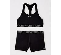 Nike Girls Logo Taping Racerback Short Set, Black, Size M Black