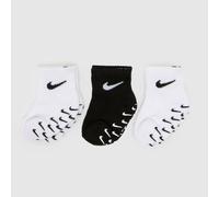 Nike Infant Grip Swoosh Socks 3 Pack in White & Black, Logo Print, Fabric, Size: 6-12 Months UK 6-12MTHS