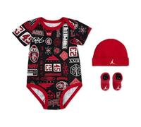 NIKE Jordan 3-Piece Baby Set, Red and Black Bodysuit with Beanie and Booties, 6-12 Months