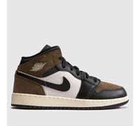 Nike Jordan Boys Air 1 Mid Trainers in Black & Brown, Logo Detail, Leather, Size: 3 UK 3 (EU 35½)