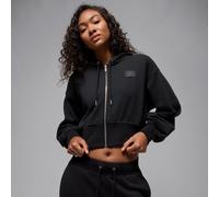 Nike Jordan Flight Fleece Women's Cropped Satin-Lined Hoodie - Black - Cotton/Polyester