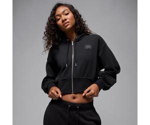 Nike Jordan Flight Fleece Women's Cropped Satin-Lined Hoodie - Black - Cotton/Polyester L (UK 16-18)