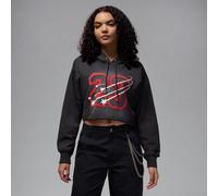 Nike Jordan Flight Fleece Women's Cropped Satin-Lined Hoodie - Black - Cotton/Polyester M Tall