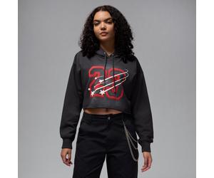 Nike Jordan Flight Fleece Women's Cropped Satin-Lined Hoodie - Black - Cotton/Polyester M (UK 12-14)