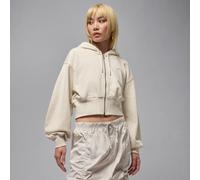 Nike Jordan Flight Fleece Women's Cropped Satin-Lined Hoodie - Brown - Cotton/Polyester S (UK 8-10)