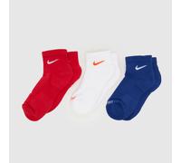 Nike Kids Ankle Socks 3 Pack in Blue, Red & White, Size: 2-5 UK 2-5