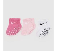 Nike Kids Ankle Socks 3 Pack in Pink & White, Size: 6-12 Months UK 6-12 M