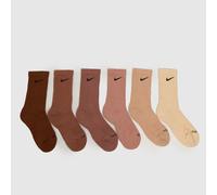 Nike Kids Crew Socks 6 Pack in Brown & Beige, Size: 2-5 UK 2-5