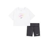 Nike Kids Girls Swoosh S/s T-shirt And Bike Short Set - Grey/white, Grey, Size 4-5 Years Grey
