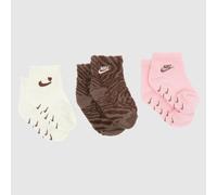 Nike Kids Wild Warmth Socks 3 Pack in Pink & Cream, Cotton, Size: 12-24 Months UK 12-24M
