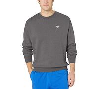 Nike M NSW Club CRW Bb Long Sleeved T-Shirt - Charcoal Heathr/(White), X-Large
