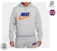 Nike Men's M Nk Club Fl Hoody Top, Dk Grey Heather/Lt Smoke Grey, XL