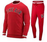 Nike Mens Air Fleece Full Crewneck Tracksuit Set Red Cotton - Size Medium
