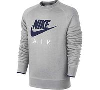 Nike Men's Aw77 Flc Crew-Air Heritag Long Sleeve Top, Dark Grey Heather/Obsidian, Large