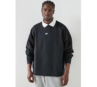 Nike Mens Club French Terry Oversized Crew Sweatshirt, Black/White, Size S, Men Black/White