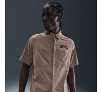 Nike Men's Dri-FIT UV Button-Up Short-Sleeve Running Top - Brown - Nylon/Elastane XL