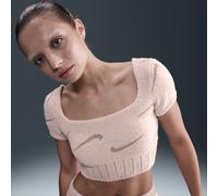 Nike Phoenix Cozy Bouclé Women's Short-Sleeve Cropped Knit Top - Pink - Polyester/Elastane XXL (UK 24-26)