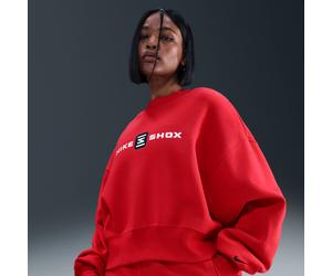 Nike Phoenix Fleece Shox Women's Oversized Crew-Neck Sweatshirt - Red - Cotton/Polyester L (UK 16-18)