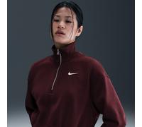 Nike Phoenix Fleece Women's 1/4-Zip Cropped Sweatshirt - Red - Cotton/Polyester XL (UK 20-22)