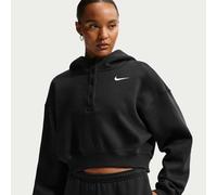 Nike Phoenix Fleece Women's Oversized Cropped Henley Hoodie - Black - Cotton/Polyester XXL (UK 24-26)