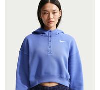 Nike Phoenix Fleece Women's Oversized Cropped Henley Hoodie - Blue - Cotton/Polyester XS (UK 4-6)
