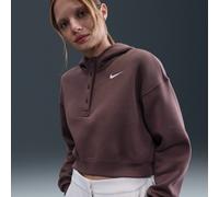 Nike Phoenix Fleece Women's Oversized Cropped Henley Hoodie - Purple - Cotton/Polyester S (UK 8-10)