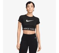 Nike Pro Women's Dri-FIT Short-Sleeve Cropped Graphic Top - Black - Polyester/Elastane L (UK 16-18)